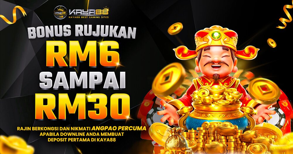 Kaya88 referral bonus promo paying RM6 up to RM30 on a first downline deposit for 4D lotto players